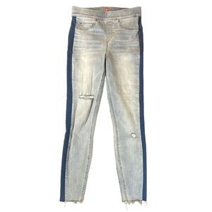 Spanx Jeans Medium Pull On Raw Hem Distressed Seam Stripe‎ Stone Wash Jeggings